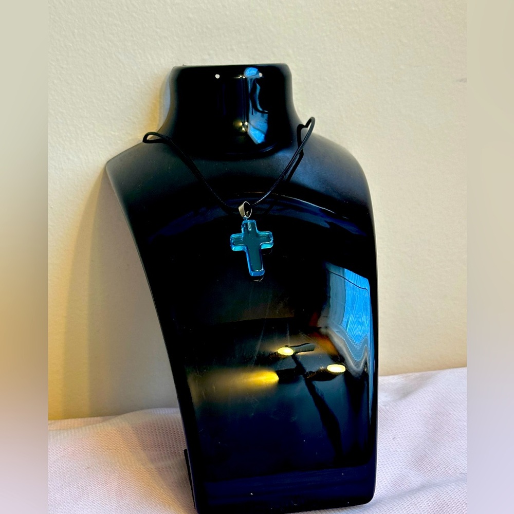 Light Blue crystal cross necklace